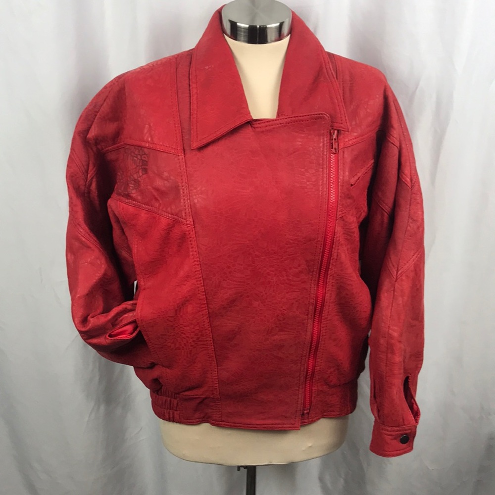 Vintage Pierce Arrow Red Leather Jacket 80s Glam